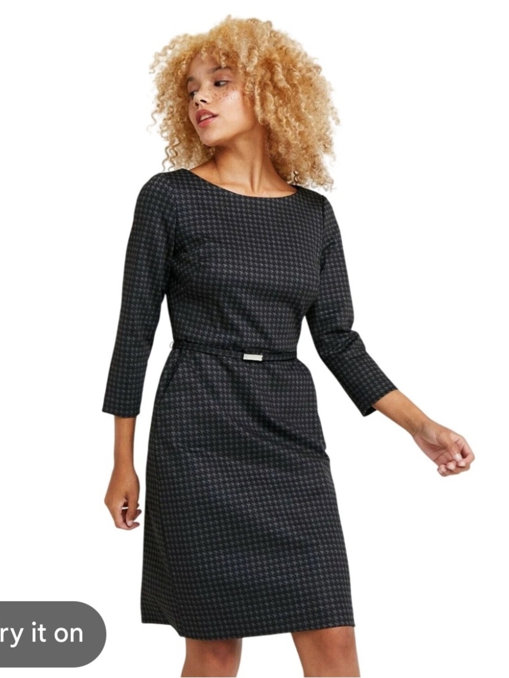 Ralph Lauren Black Houndstooth Long Sleeve Sheath Dress